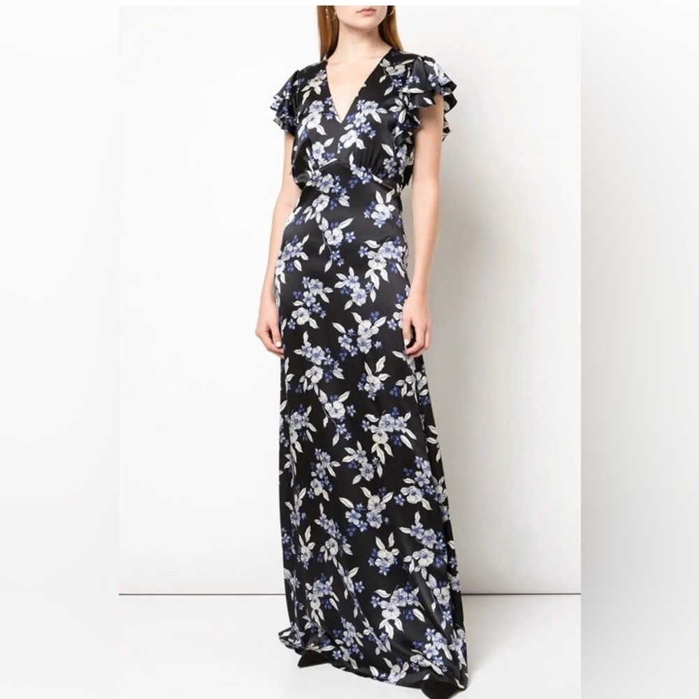 Veronica Beard Padma Black, Blie and White floral print silk maxi dress.